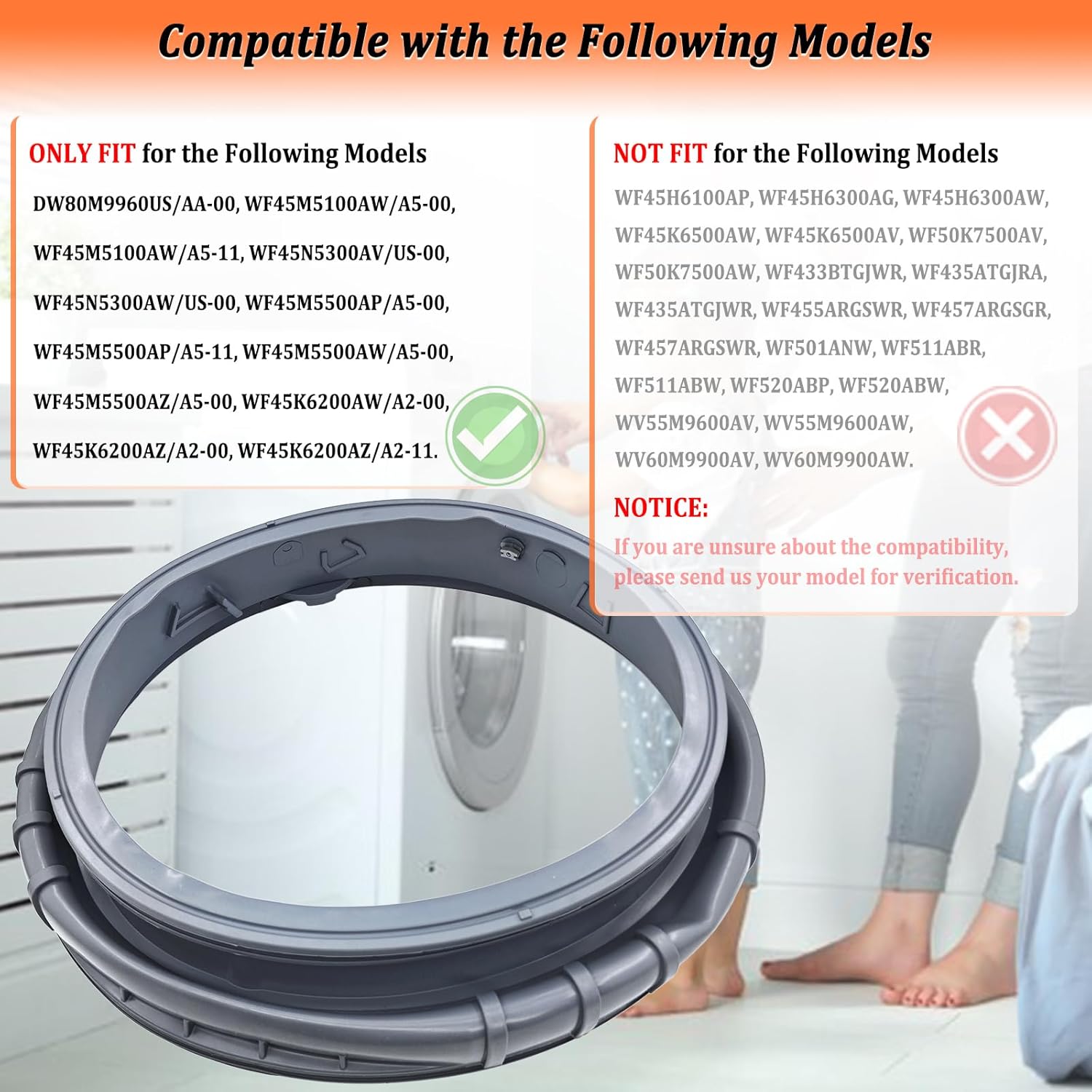 Upgraded DC97-16140P DC97-19755A Washer Door Boot Seal Compatible with Samsung Washing Machine Door Bellow Boot Gasket Replaces AP6244163 PS11735181 4546012