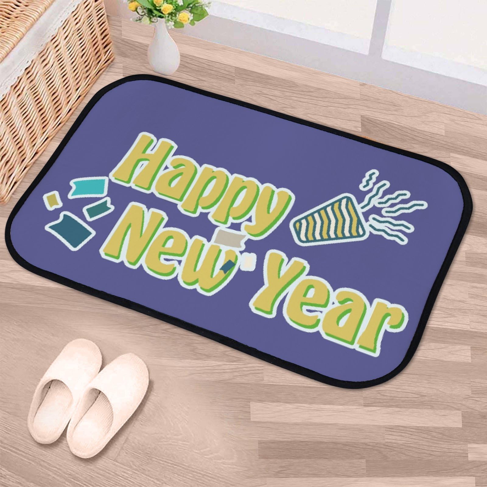 Nuansexi Bathroom Rugs Happy New Year Letter Floor Mats Non Slip Bathmat Doormat Tub Mat Coral Velvet Absorbent Entrance Carpet Mats Machine Washable Bedroom Decor
