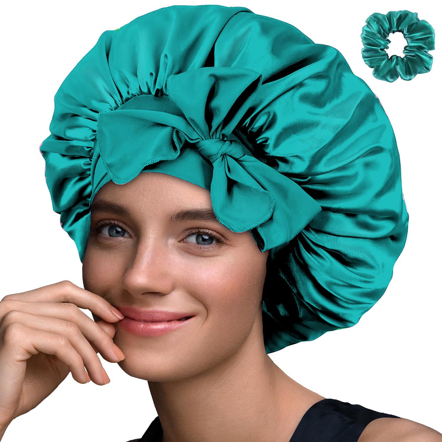 PUXUQU Schlafhaube Aus Satin & Baumwolle – 31x25,5 Cm, Für Damen, Mädchen, Gegen Haarausfall