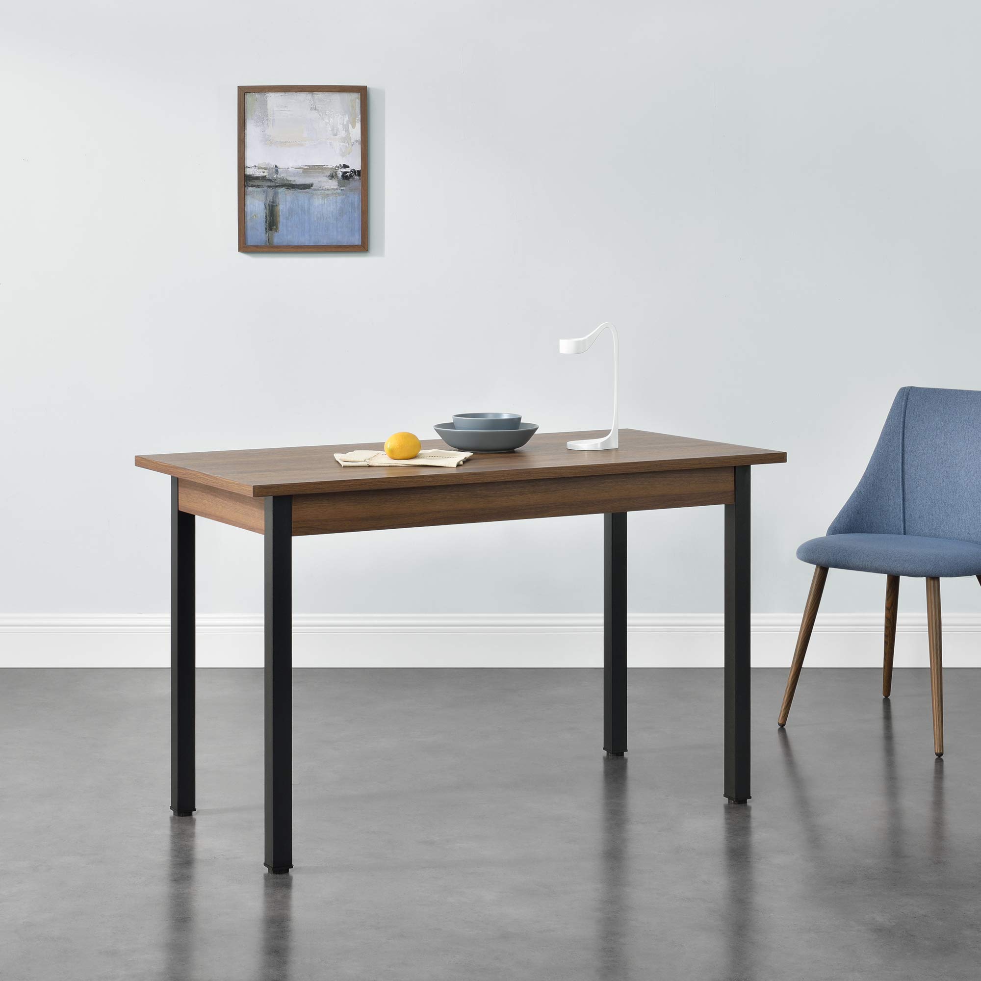 [en.casa] Table de Salle à Manger Table de Cuisine Bureau MDF Mélaminé Acier Revêtu par Poudre 120 cm x 60 cm x 75 cm Effet Noyer Noir