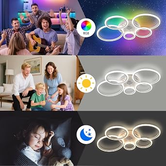 Smart RGB Ceiling Light with Memory Mode and Dimmable,Living Room Lamp with Remote and App Control(3000k-6500k), 95cm Ceiling Lamps with Bluetooth for Bedroom,Kitchen,Pub,Cabaret,Karaoke bar