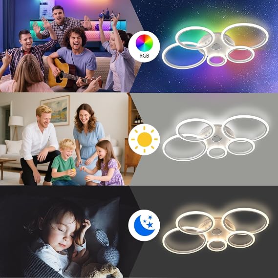 Smart RGB Ceiling Light with Memory Mode and Dimmable,Living Room Lamp with Remote and App Control(3000k-6500k), 95cm Ceiling Lamps with Bluetooth for Bedroom,Kitchen,Pub,Cabaret，Karaoke bar