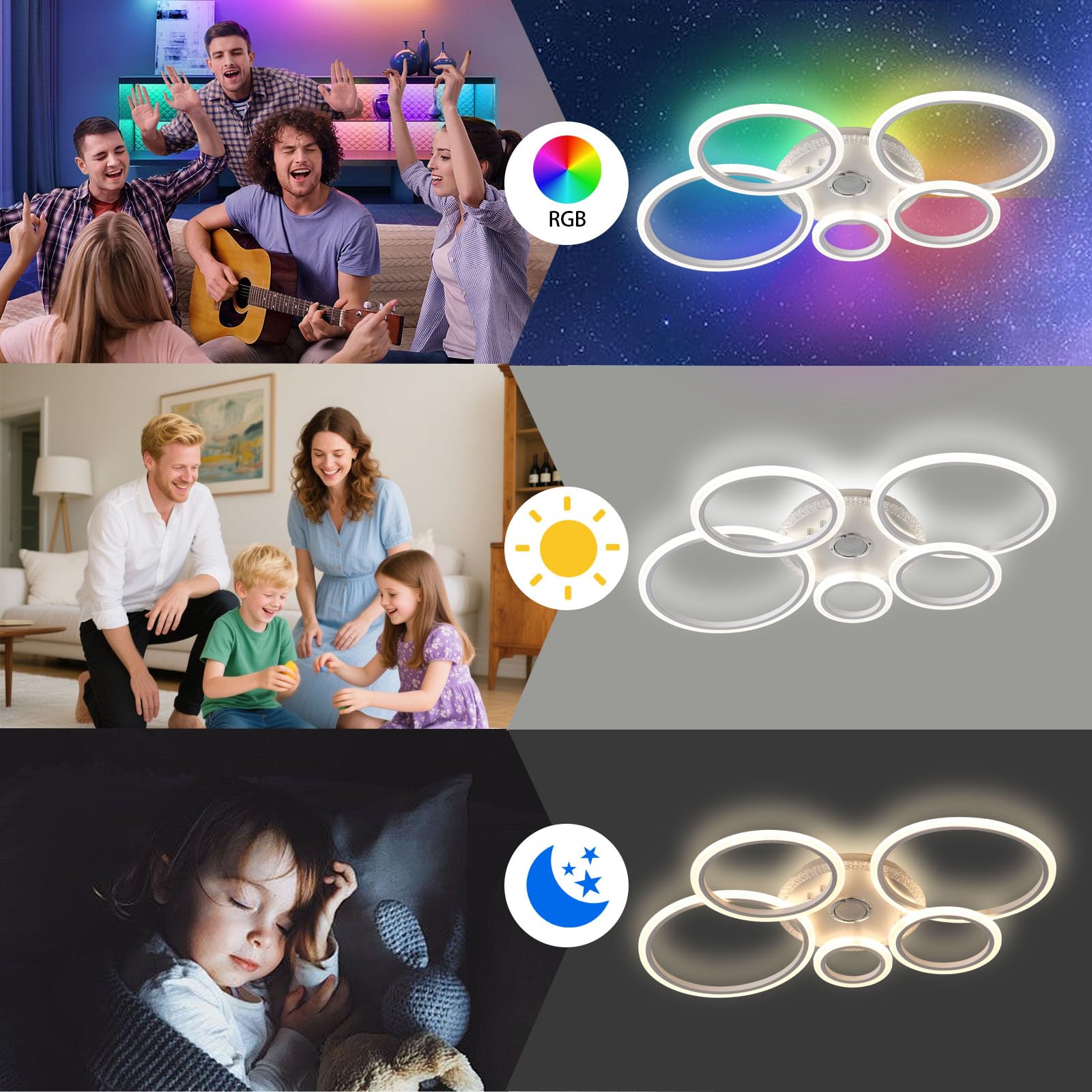 Plafoniera RGB Intelligente Modalità di Memoria e Dimmerabile,Lampadario Soggiorno con Telecomando e App (3000k–6500k),Plafoniere da 95 Cm con Bluetooth Per,Pub,Cabaret,Bar Karaoke