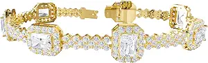 13 CTW Lab Grown Diamond Emerald Halo Triple-Row Tennis Bracelet 7"