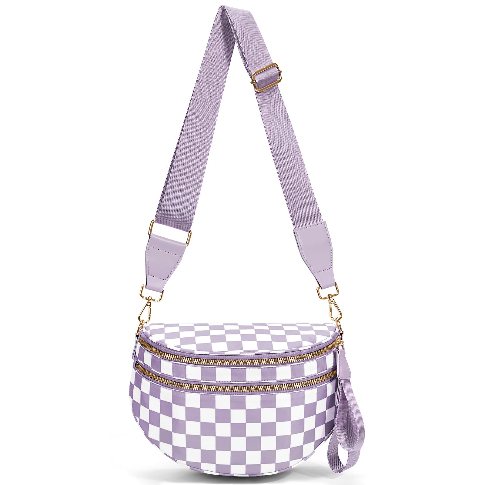 hibear Checkered Crossbody Bag Spacious Bum Bags for Women Nylon Crossbody Fanny Packs Checkered Purse Belt Wallet