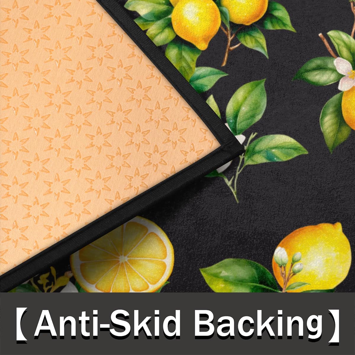 Half Round Door Mat Lemon Black Tropical Fruit Half Moon Rug Washable Half Circle Area Rugs Indoor Entrance Non Slip Semi Circle Bathroom Rugs Floor Carpet for Kithen Bedroom Fireplace Decor