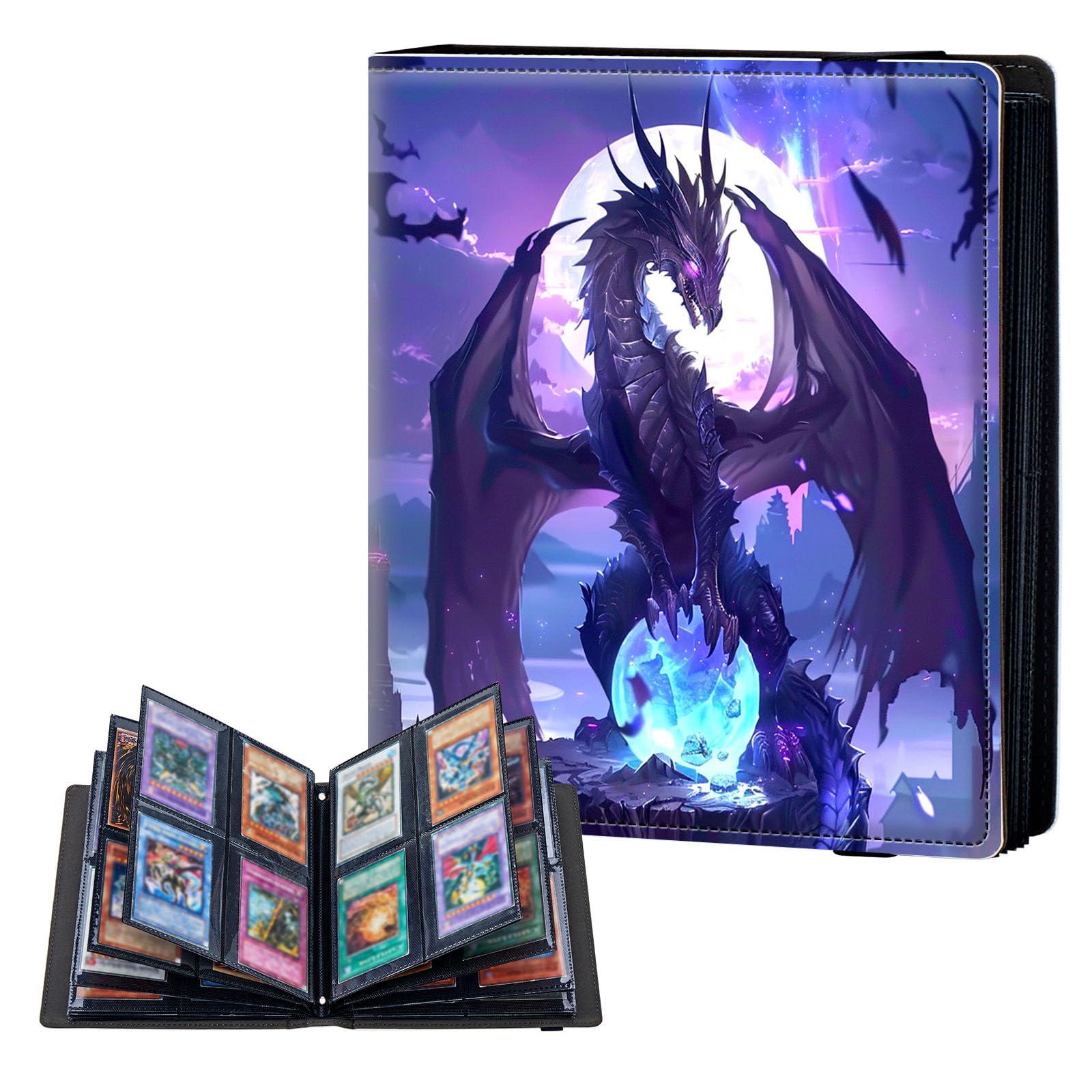 ETLKJVBL 4 Pocket Trading Card Binder, Card Collection Binder for TCG, MTG, Sports Cards, Baseball, Mystical Dragon Trading Card Book Holder for Collectors, Top Loader Binder