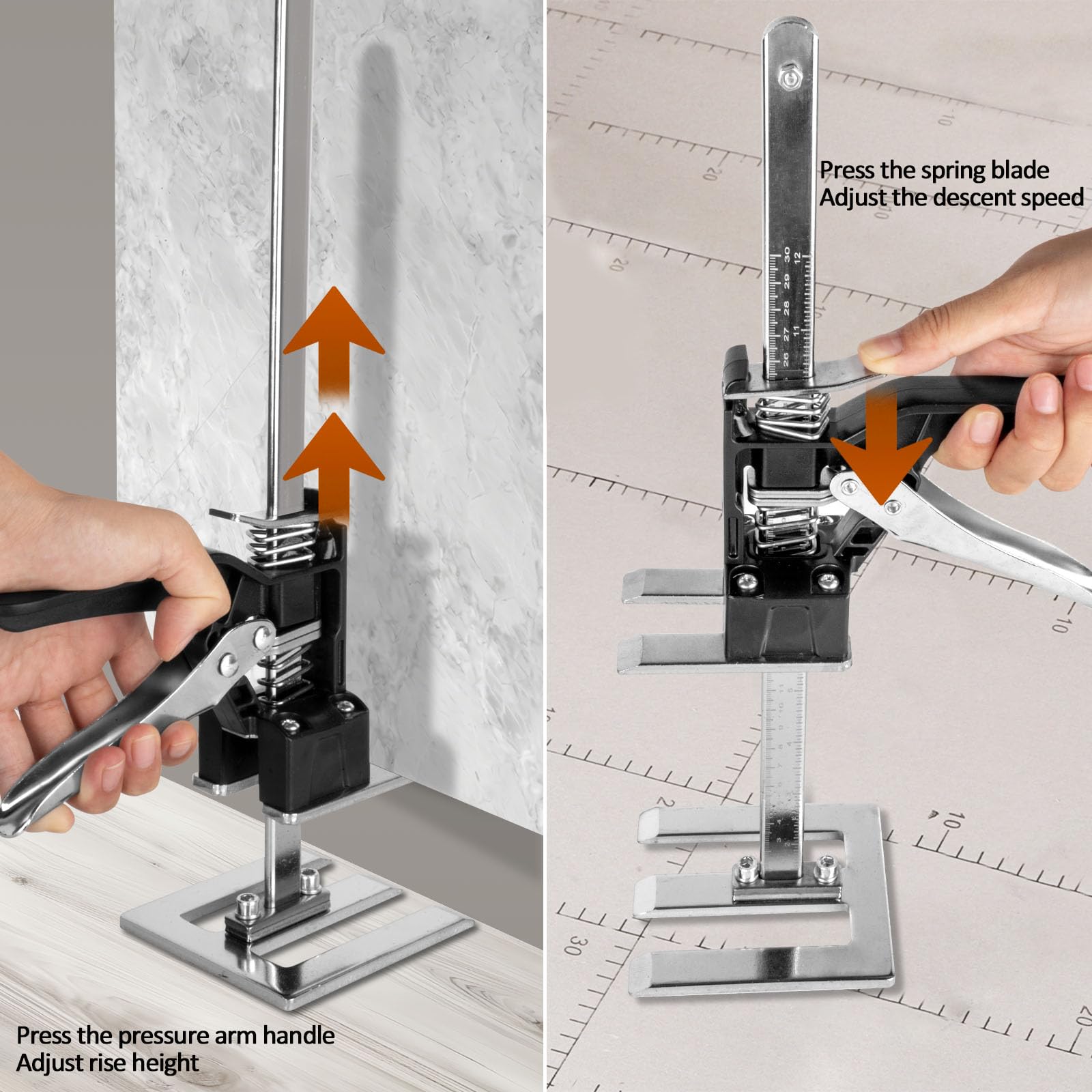 2 Stück Arbeitssparende Armtürverwendung Plattenheber Schrankheber Klemmplatten-Nivelliersystem 880 lb/400kg für Böden,Türen,Schrankinstallation Heber für Gipskartonplatten,Mit Skala,39 cm