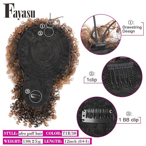 Miniatura 2 de Fayasu Cola de caballo afro con cordón y clip de cabello rizado rizado con flequillo, extensión de cola de caballo corta, extensiones de cabello