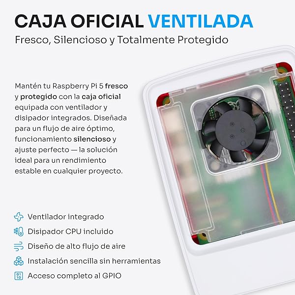 Starter Kit para Raspberry Pi 5 2 GB | Tarjeta MicroSD 64 GB | Fuente de Alimentación 27 W | Caja con Ventilador Integrado y Disipador de Calor | Cable Micro-HDMI 4K 60 Hz - 5