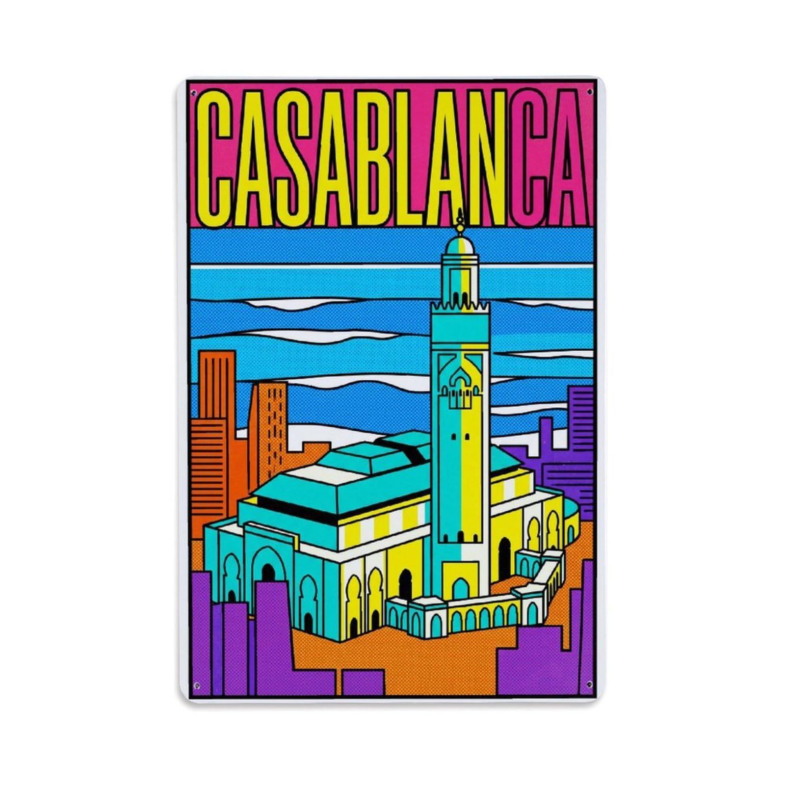 Metal Tin Sign Morocco Casablanca Vintage Travel