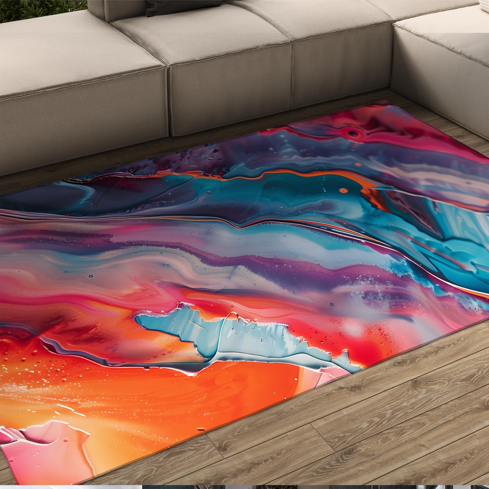 Tapis dégradé multicolore texture marbre avec envers antidérapant 180x300