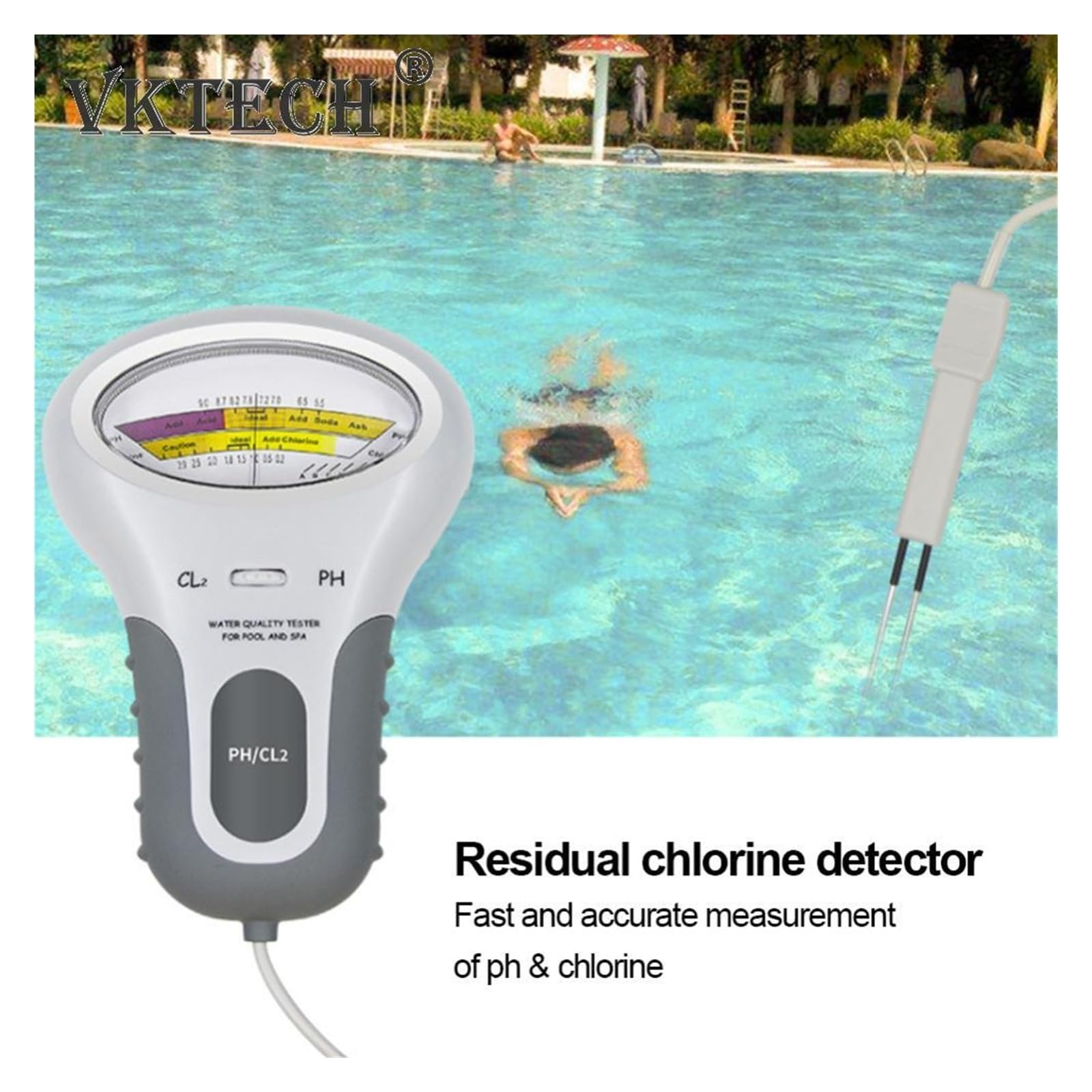 Misuratore di Cloro PH PC102 2 in 1, Tester di Cloro, Tester di PH, Dispositivo di Test della qualità dell'Acqua con Cloro CL2
