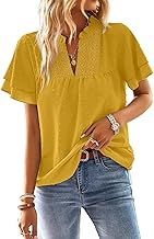 Blouses and Blouses Women Short Sleeve Summer V Neck Tunic Bohemian Flowy Shirt Elegant Loose Pleated Blouse