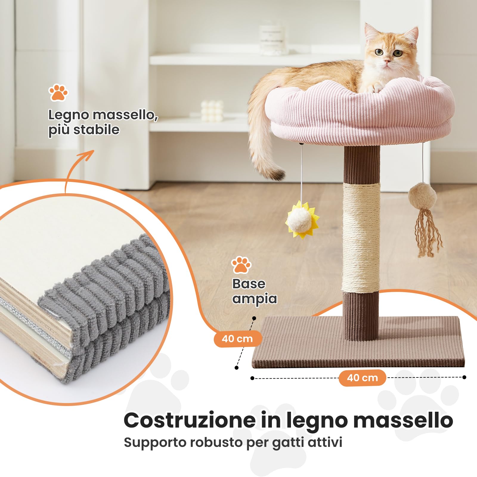 Gardner Pet 50cm Tiragraffi per Gatto, Piccolo Albero per Gattini e Gatti Interni, Rivestimento Rimovibile, Colonna in Sisal, con Giocattolo, Stabile, Marrone, Forma Semicircolare