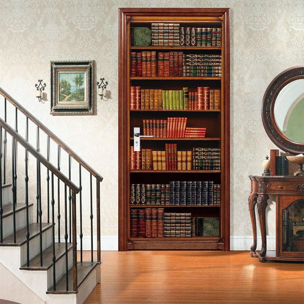 Yty-006 3D Door Wallpaper Self-Adhesive Door Sticker Door Foil Door Poster Door Mural Bookshelf Bookcase Retro Door Wallpaper Photo Wallpaper Self-Adhesive Poster - Removable Mural Living Room Pvc Waterproof