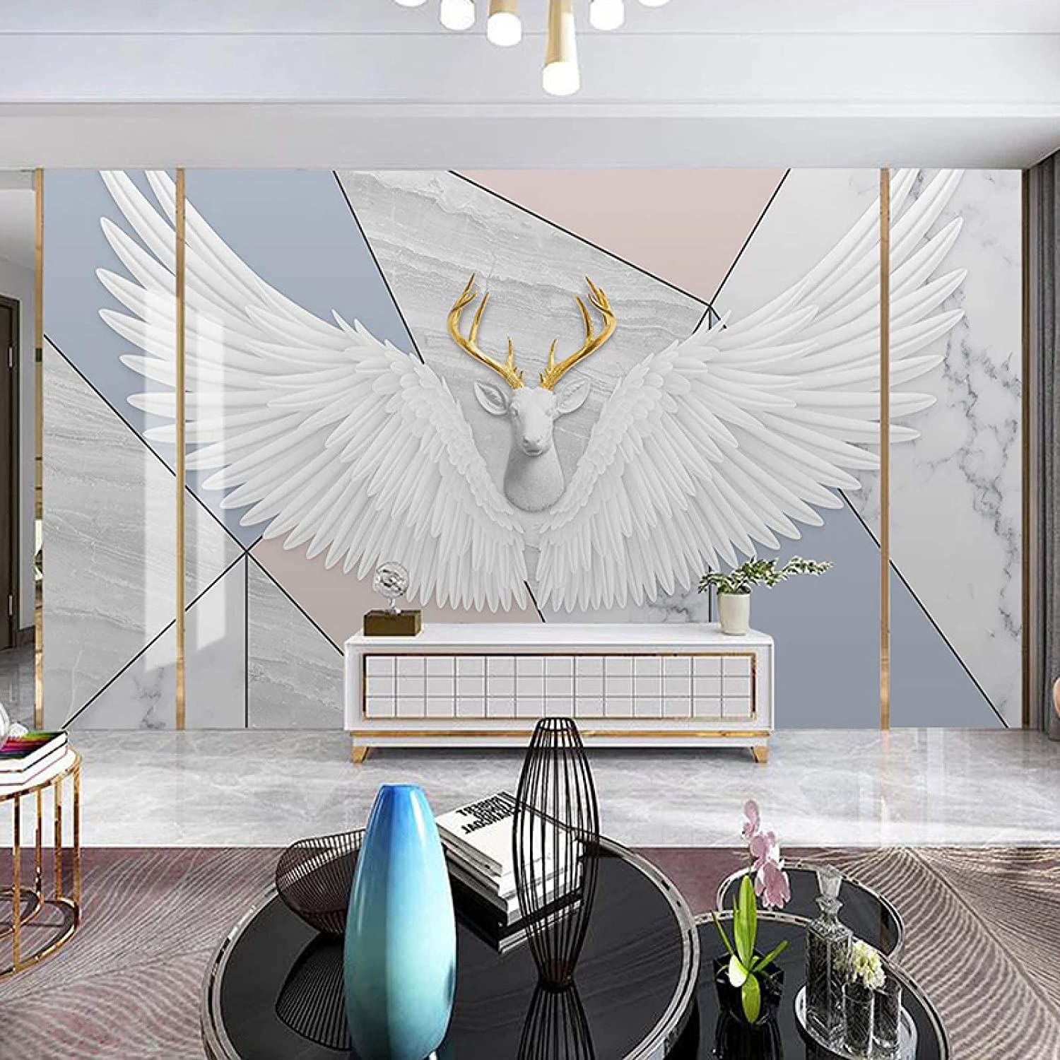 Alas De Plumas Geométricas De Textura De Mármol 3D Mural Wallpaper, Papel Pintado Autoadhesivo Extraíble Decoración De Pared Para Restaurante Hoteles Sala De Estar Moderna Decoración Del Hogar Cartel