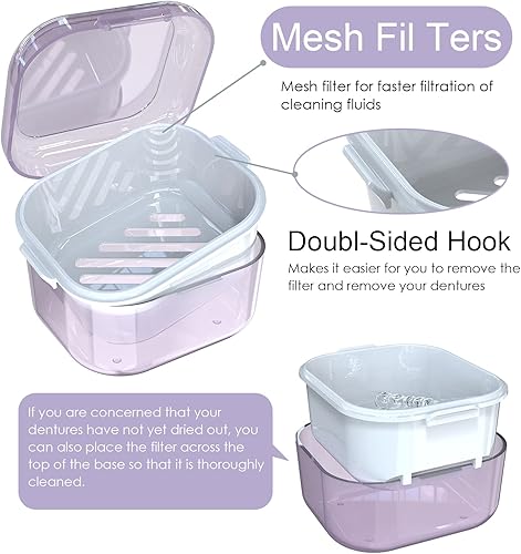 Miniatura 5 de Caja para dentaduras ARGOMAX, taza para remojar prótesis dentales (no a prueba de fugas), limpieza completa de dentaduras, retenedores, protectores