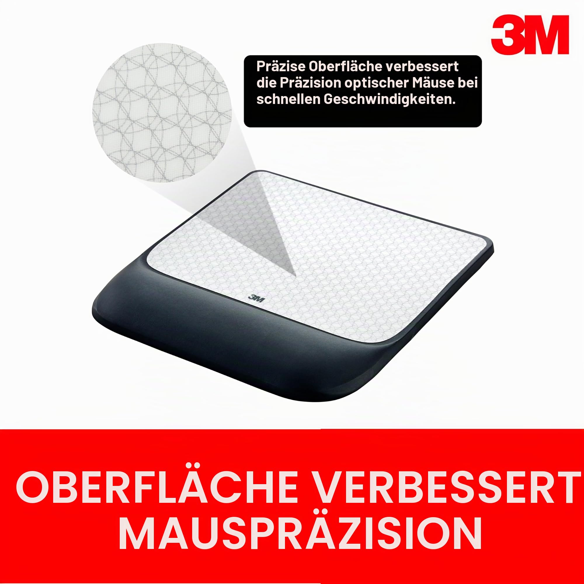 3M Präzises Mauspad mit Gel-Handgelenkauflage, beruhigender 3M-Gel-Technologie und seidenmatter Bezug für ganztägigen Komfort, optische Maus Leistung und batteriesparendes Design (MW85B), 8.4" x 8.8"