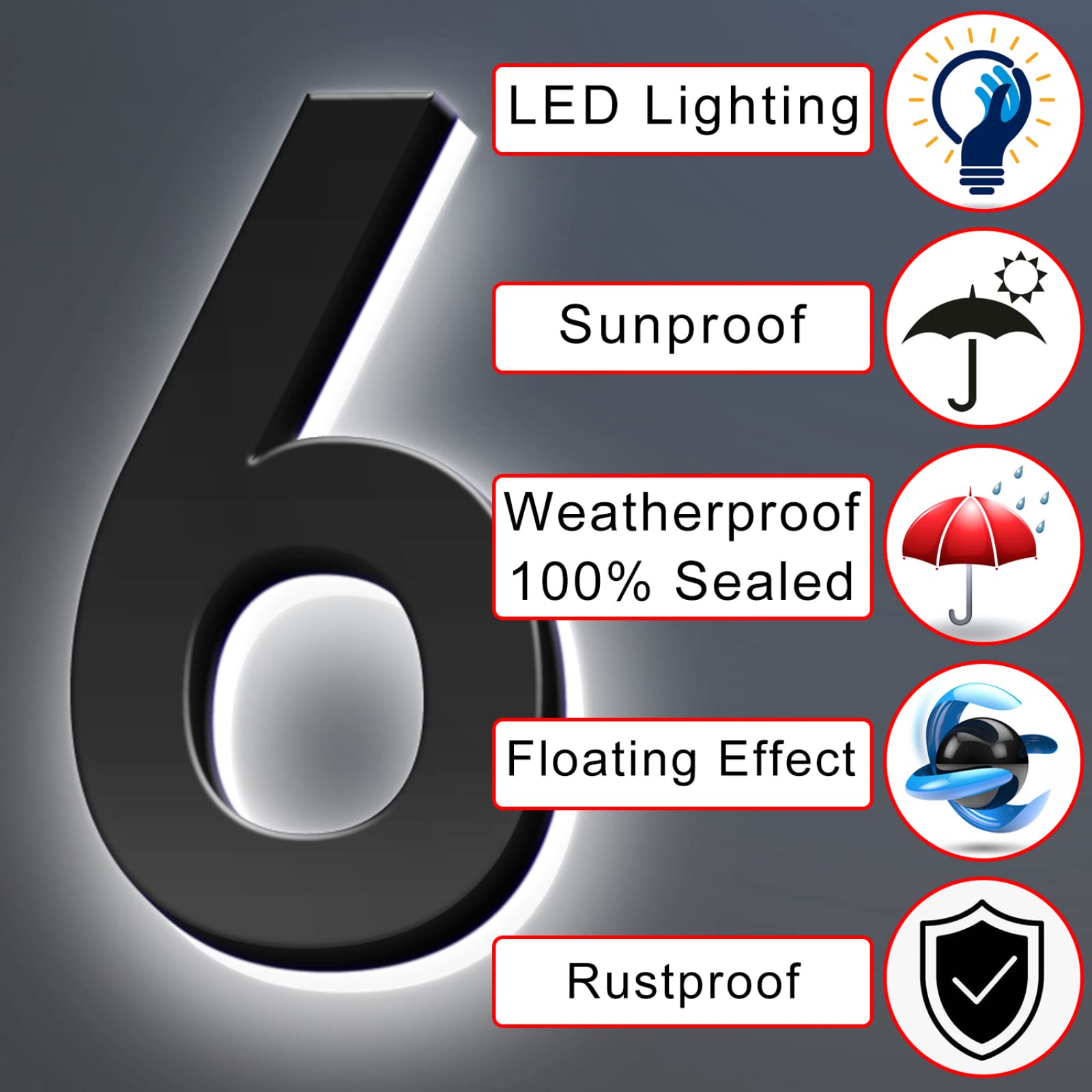Moderne Hinterleuchtete LED-beleuchtete Hausnummer Aus Edelstahl Beleuchtetes Adressschild Hausnummern LED-beleuchtete Leuchtende Hausnummern