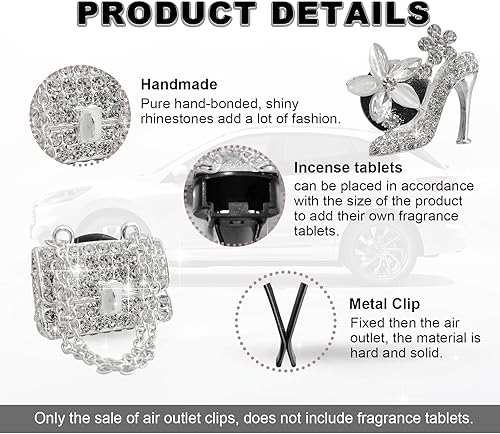 Miniatura 3 de 2 clips de ventilación de aire para automóvil, zapatos de tacón alto de cristal brillante y clips de cristal para bolsa mágica, clip de salida de