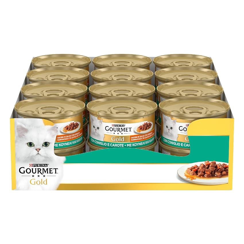 GOURMET Gold Cibo Umido per Gatti Adulti Bocconcini con Coniglio e Carote 24 Lattine da 85g