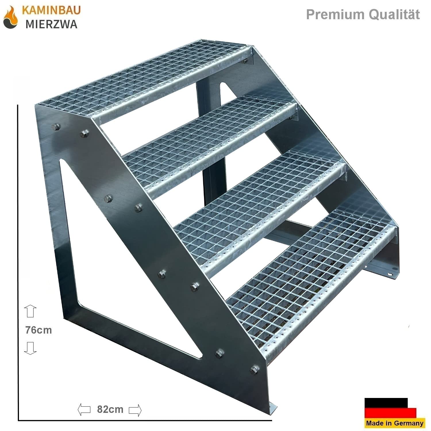 Escaleras de zanca de acero 4 Escalones Independiente Totalmente galvanizada - Medidas (L x A x A) 82cm x 80cm x 76cm Resistente a la intemperie y la corrosión