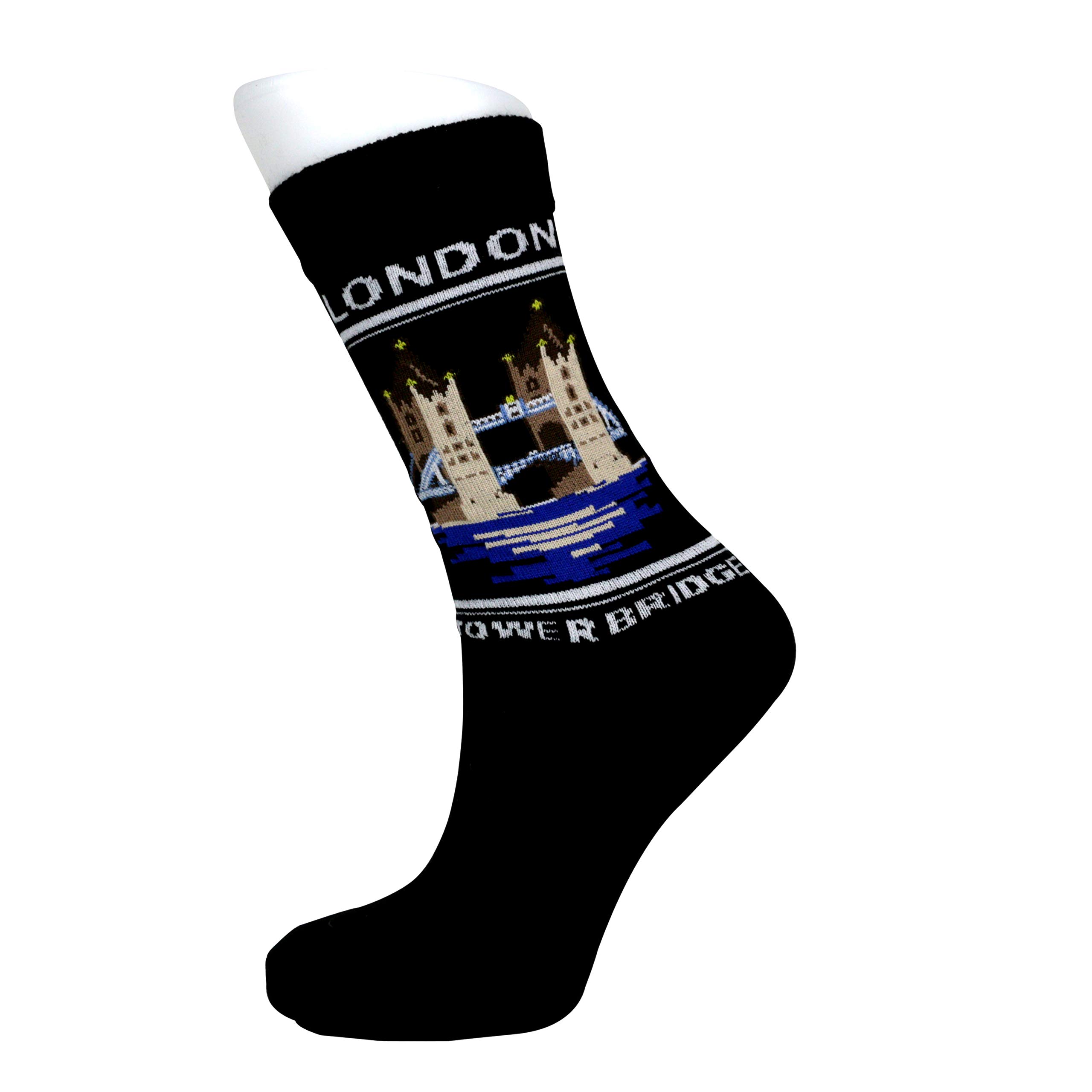 No.1 Gifts Men's Black London Tower Bridge Cotton Rich Calf Unisex Novelty Fun Gift Socks