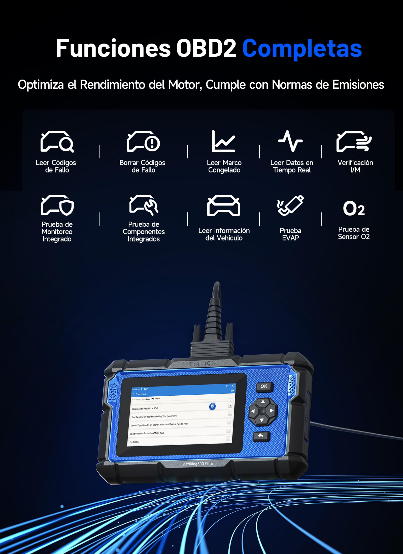 TOPDON ArtiDiag600 Elite Escáner OBD2 Herramienta de Dagnóstico Completo, 13 Servicios, FCA/SGW, AutoAuth, Diagnóstico Coche Multimarca con Can-FD, 2 Años de Actualizaciones Gratuitas