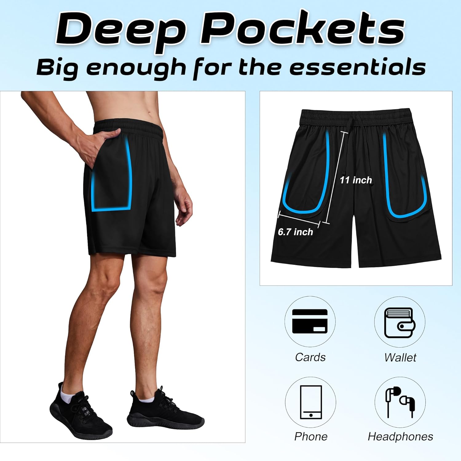 Men Athletic Shorts Inseam 7" Basketball Gym Running Shorts with Pockets and Elastic Waistband Quick Dry - Image 3