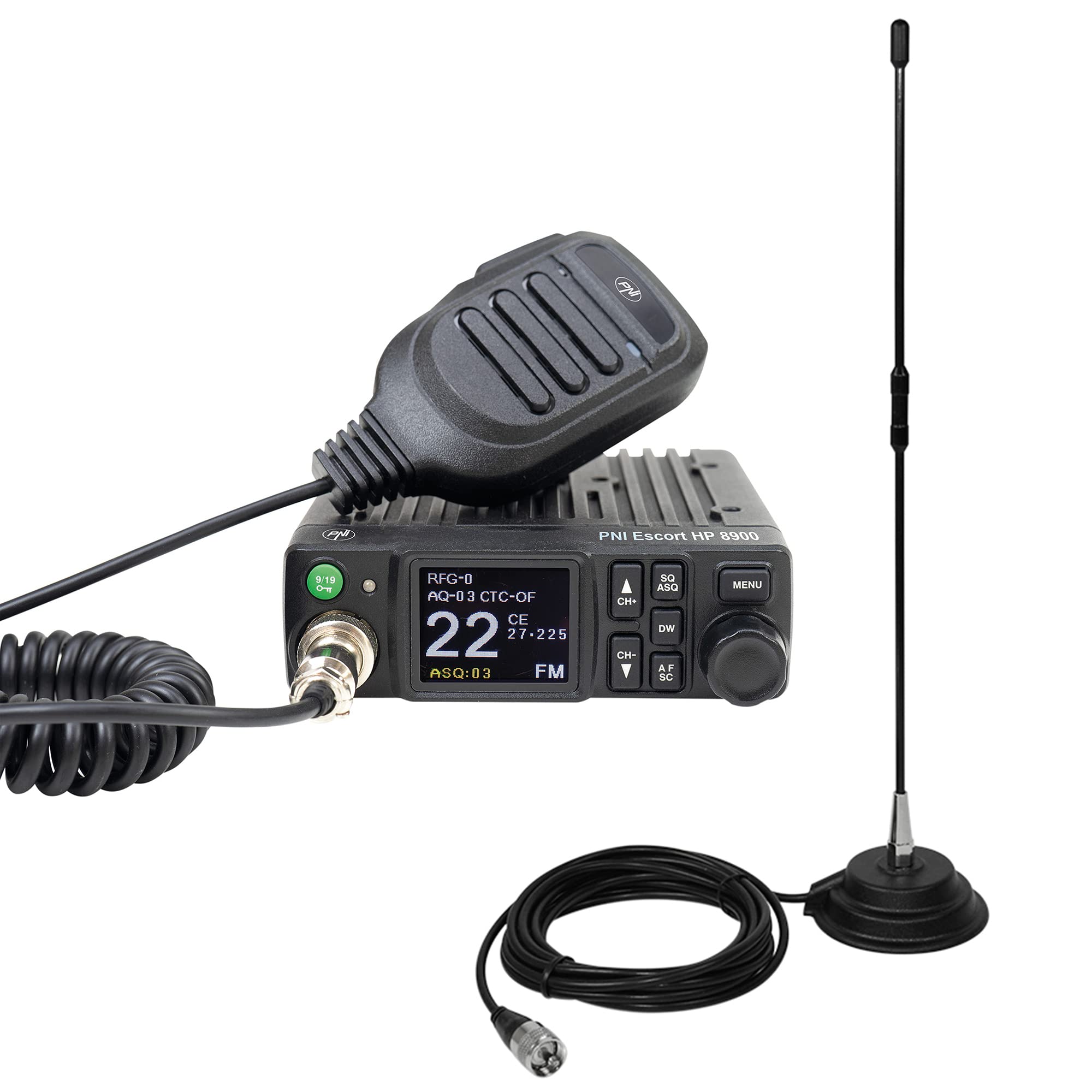 Radio CB PNI Escort HP 8900 ASQ, 12-24V + Antenna CB PNI Extra 40 con base magnetica