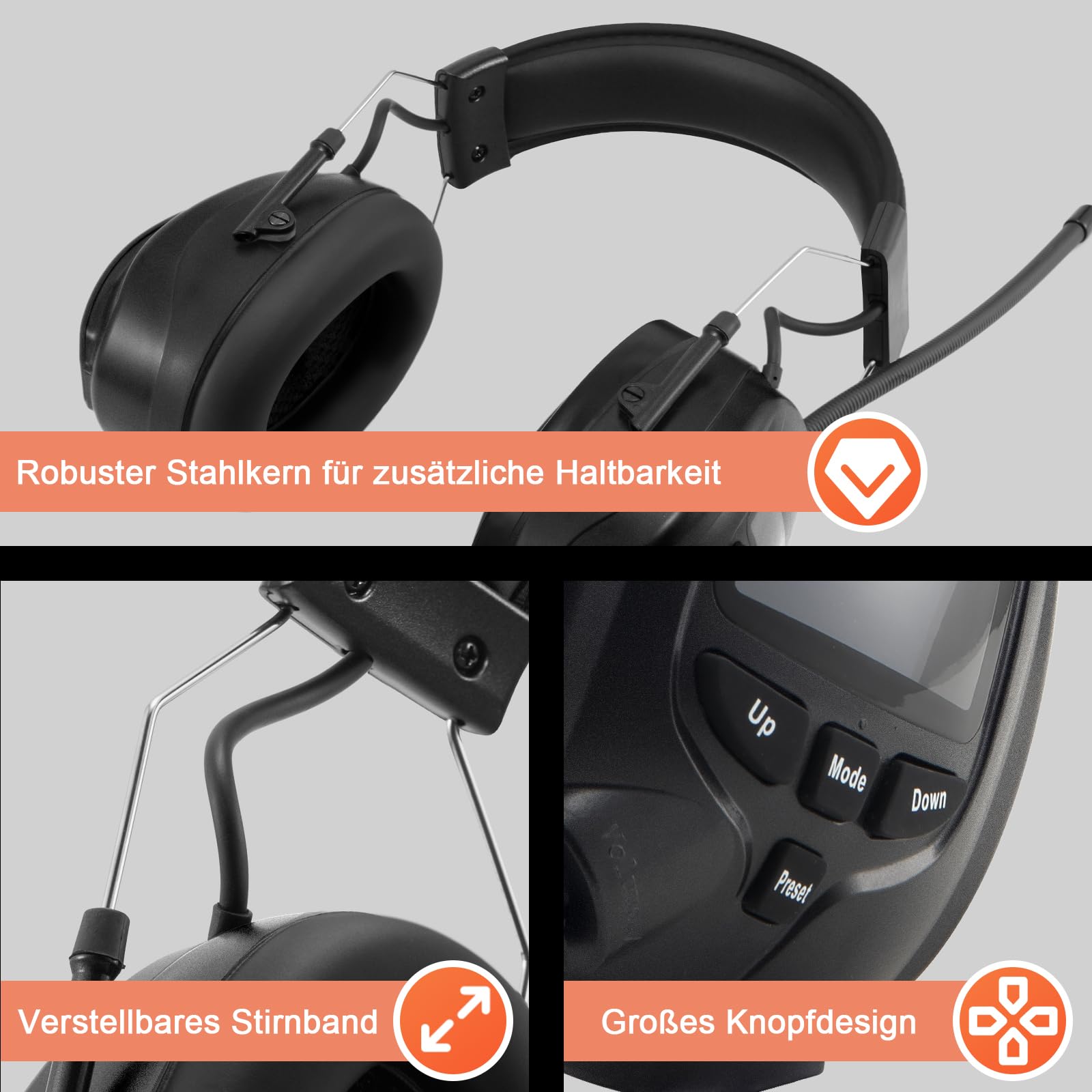 Bluetooth 5.4 Gehörschutz mit DAB/DAB + FM Radio, wiederaufladbare elektrische Gehörschutzkapsel mit Freisprechfunktion, Idealer zum Mähen, Sägen, Werkstatt,SNR 30dB