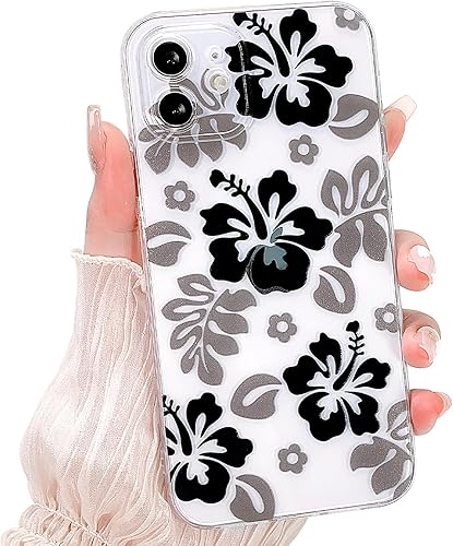 Lovmooful Funda compatible con iPhone 11, bonito diseño transparente de flores de hibisco con estampado floral para niñas y mujeres, TPU suave a