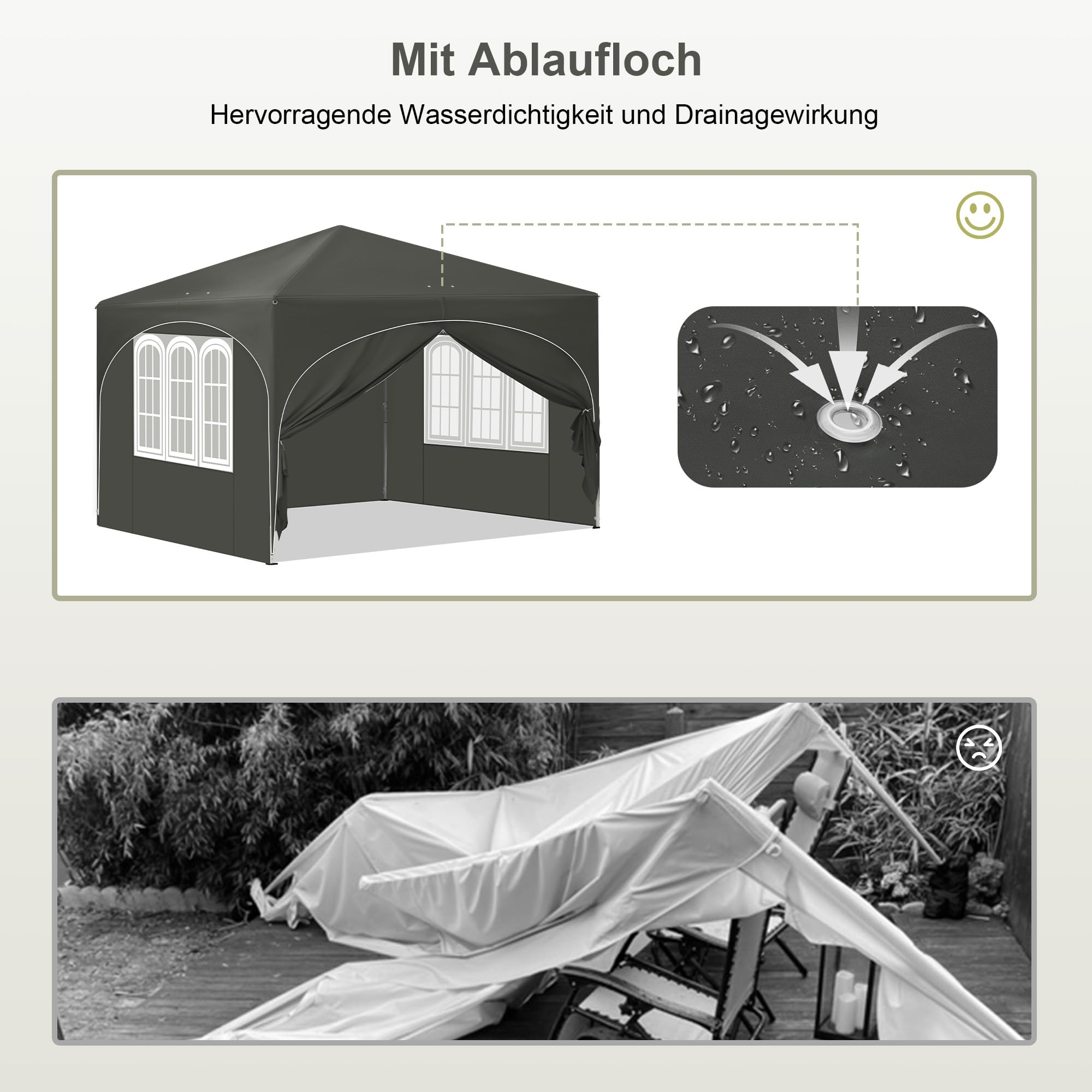 Laneetal Pop-Up Faltpavillon wasserfest Winterfest, Pavillon 3x3 m faltbar, Grillpavillon stabil, Gartenpavillon mit Seitenwänden Fenstern Tasche, für Camping Strand Garten, Grau