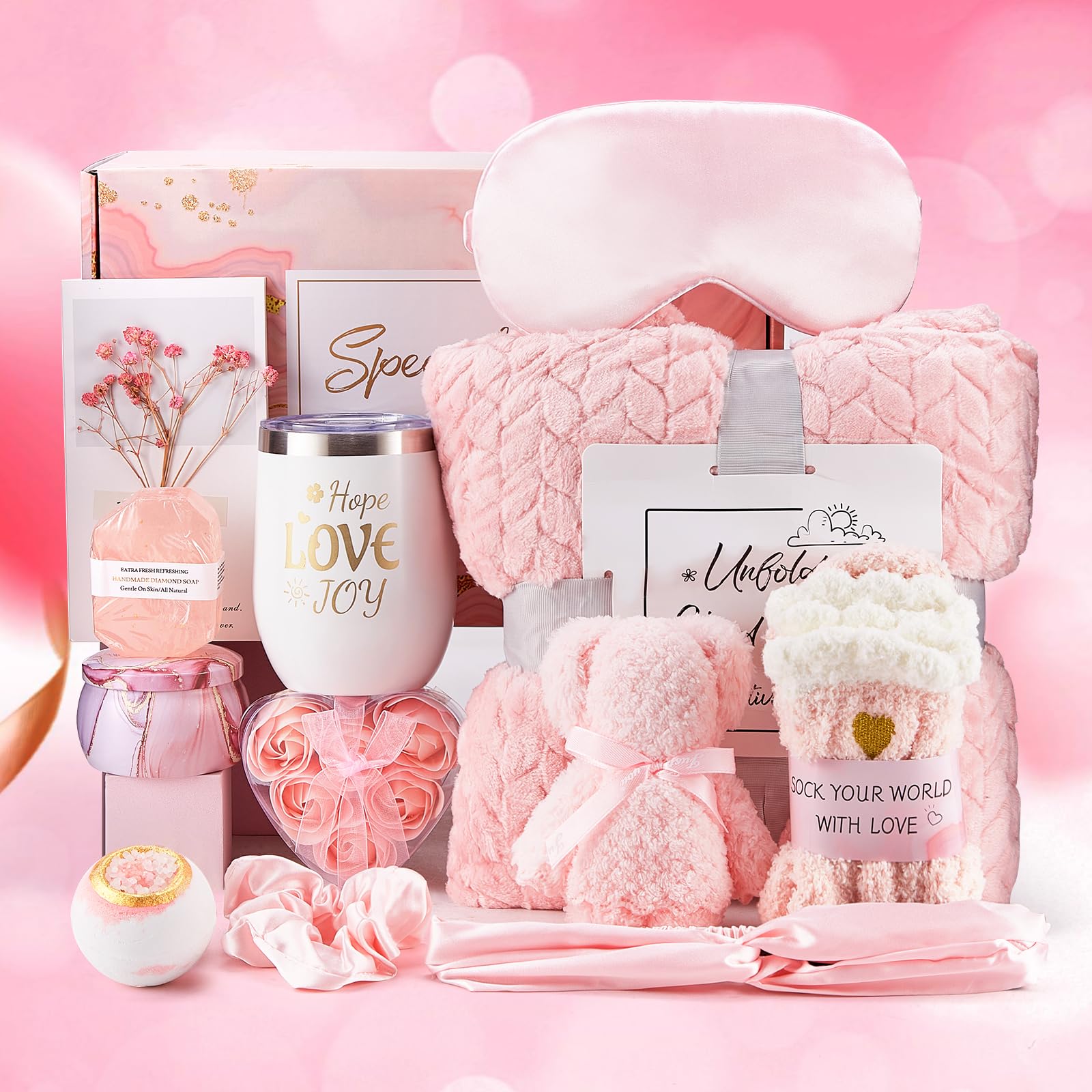 Birthday Gifts for Women - Luxury Self Care Gift Basket for Her, Mom, Sister, Bestied Coworker - Unique Spa Care Package with Flannel Blanket - Ideal for Mother's Day, Get Well Soon - EXTRA LARGE
