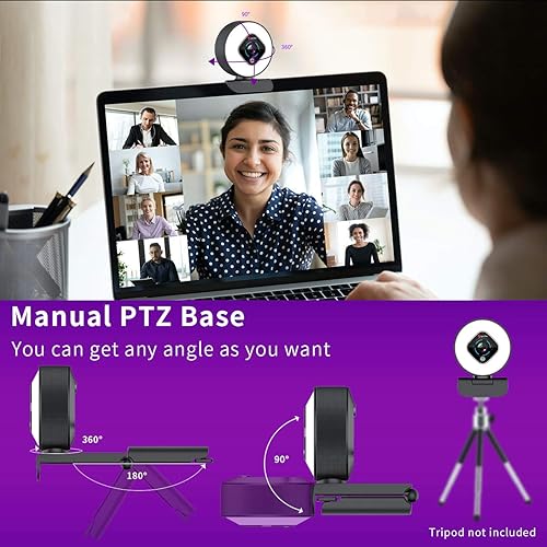 Miniatura 6 de Angetube Cámara web de transmisión 1080P con anillo de luz, cámara web HD con zoom digital enfoque automático para computadora, PC, portátil, Mac