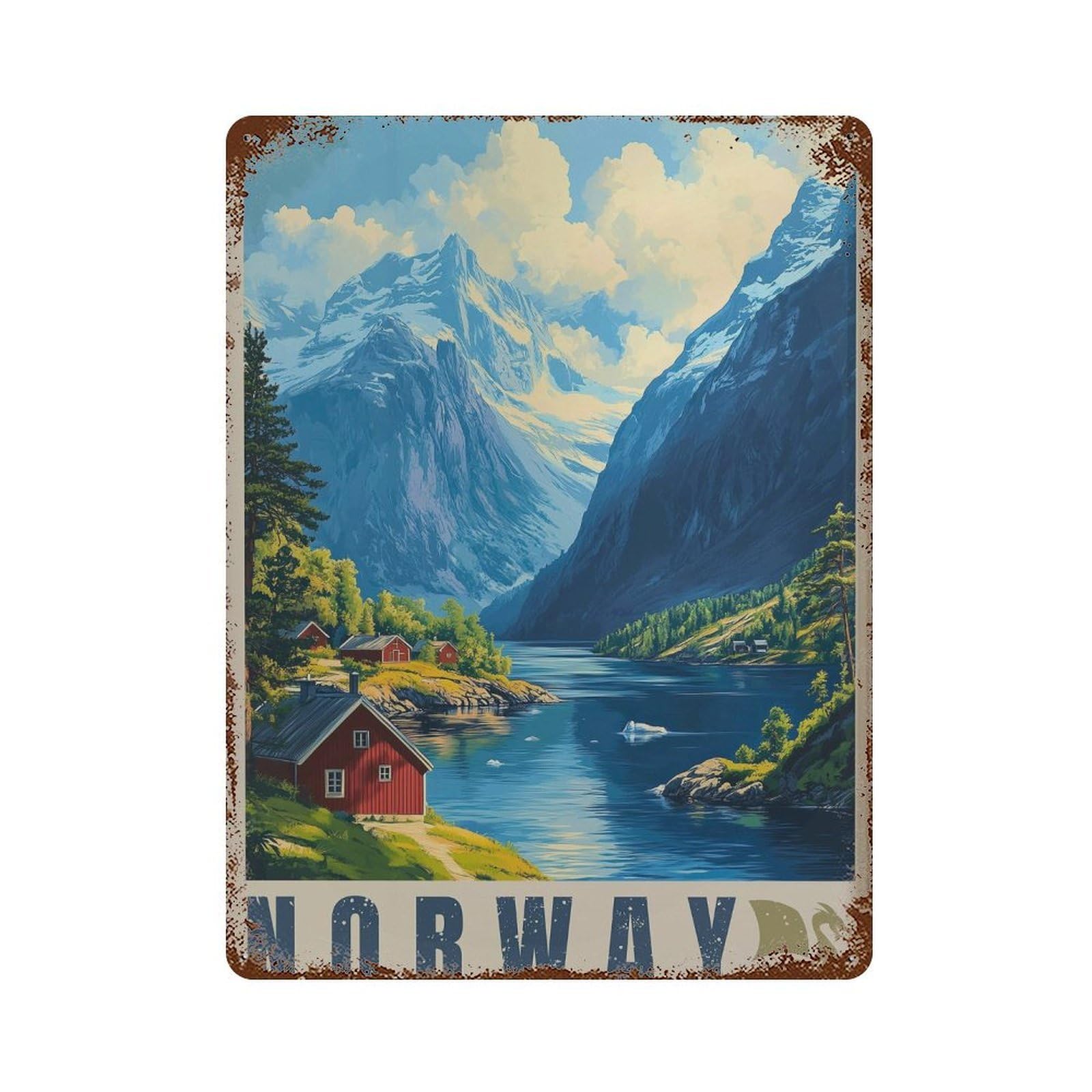 xiaoxiaoshen Norway Fjord Scandinavian Landscape Nordic Travel Wall Decor Art Metal Tin Poster Modern Home Decor Art Home Bar Shop Decorations Vintage Sign 40x30cm