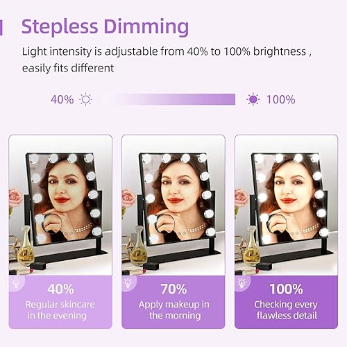 Miniatura 4 de Hollywood - Espejo de maquillaje iluminado espejo de mesa con 12 luces LED regulables 3 modos de color negro 18 x 144