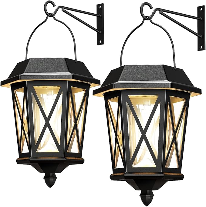 TEKLAPS Solar Wall Lantern Lights 2 Pack,Outdoor Hanging Solar Lights