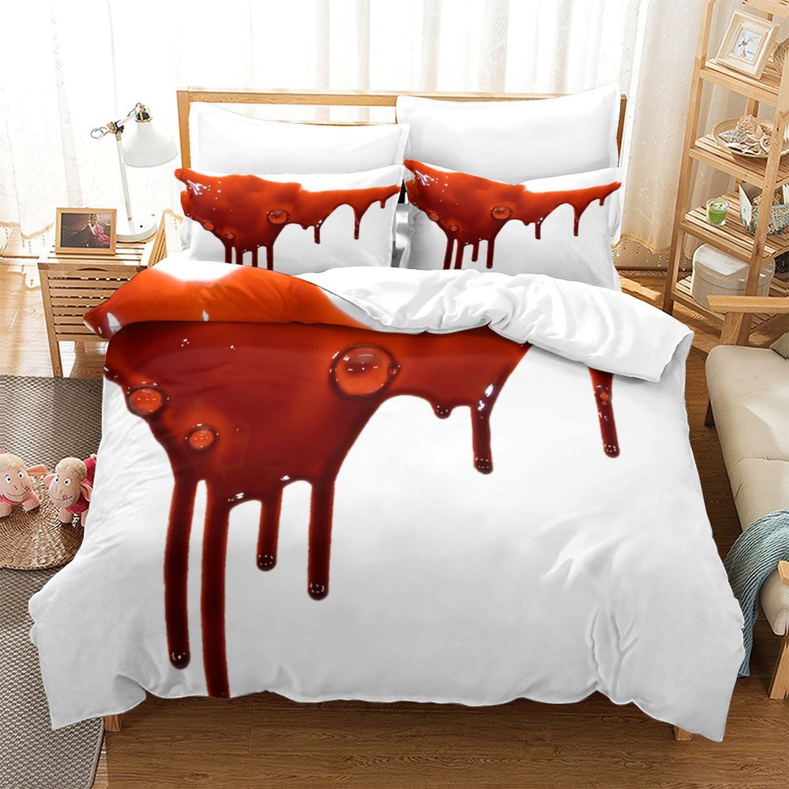P1S9U7W5Y Realistic Blood Effect 3D Printed Duvet Cover Set 3pcs Microfiber Bloody Bedding Set Double（200x200cm）