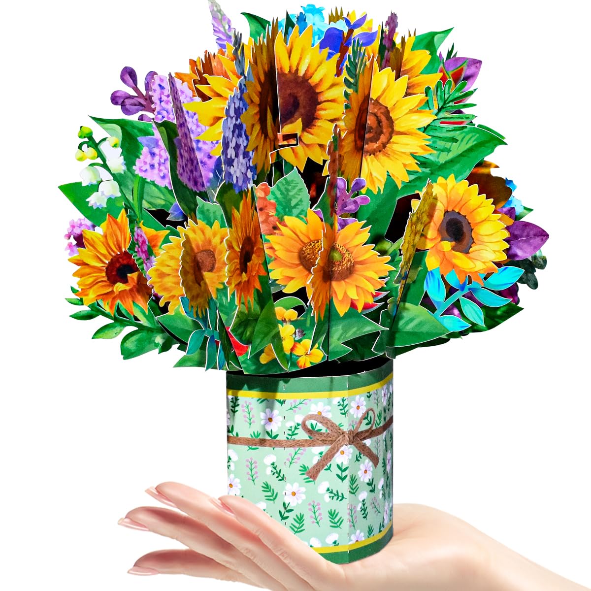 CNLITIHEKA Paper Flowers Bouquet Greeting Cards Get Well Soon Pop Up Cards 3D Popup Birthday Cards with Note Card and Envelope for Mother's Day