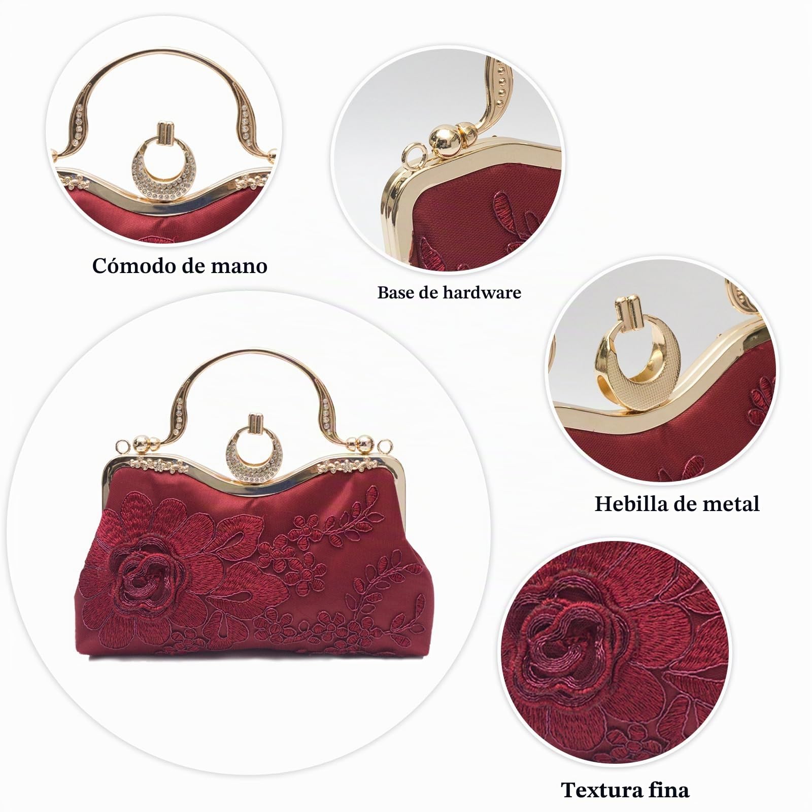 Bolsa de Noche para Mujer Bordado Floral Embrague Bolso de Fiesta Pequeña Bolso de Boda Lujoso Bolsa de Cadena Clutch Elegante Bolso de Hombro Retro Fiesta Banquete Bolsos Bandolera