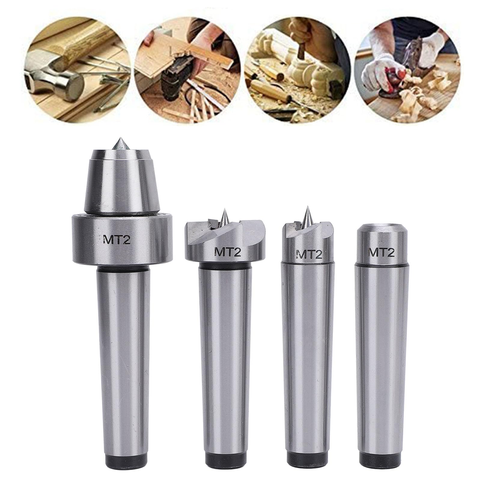 4 Pcs Lathe Drive Center Set, Heavy Duty Bearing, Lathe Live and Drive Center Set, MT2 Wood Lathe Live Center Drive Spur Cup Set with Extra Tips for Wood and Metal Processing Lathe