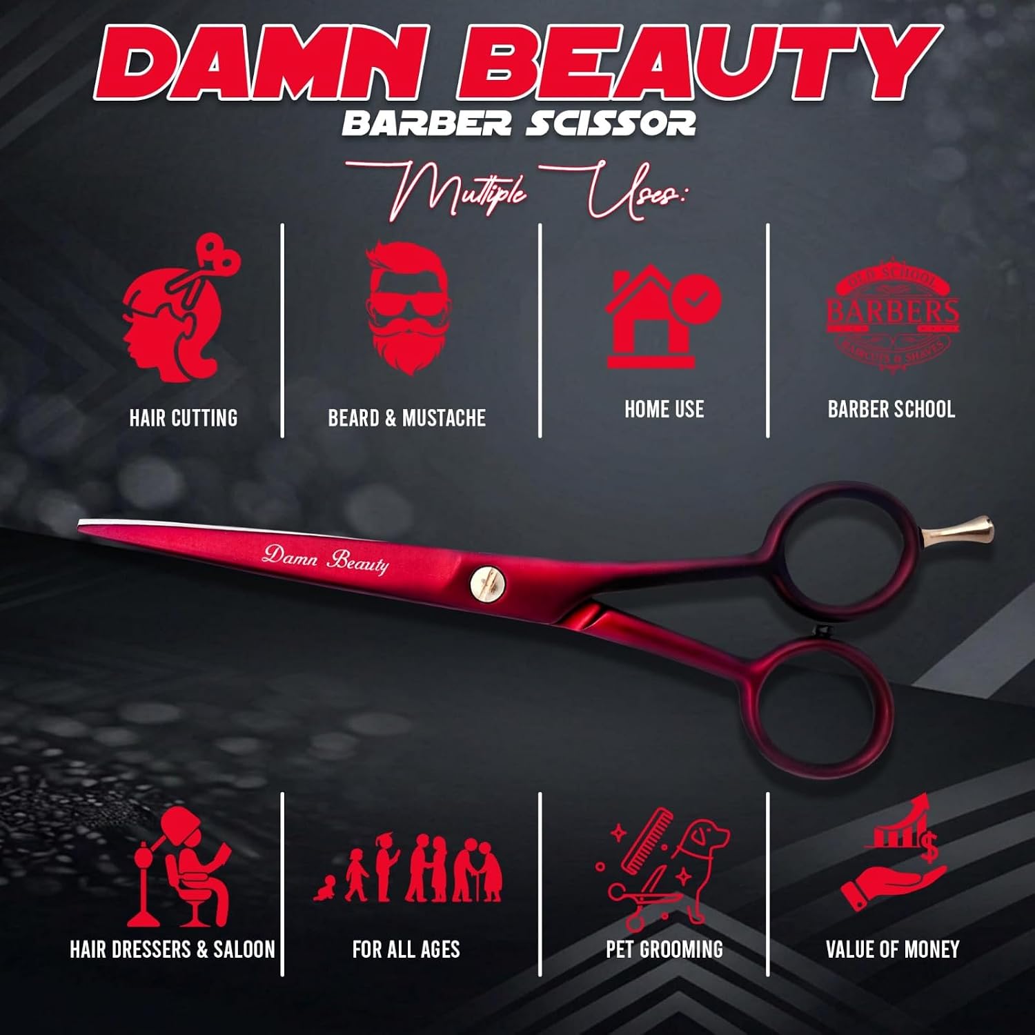 Professional hair and Beard scissor - German Scissors Use for Facial Hair, Trimming, Grooming, Cutting,Styling of Beard and Mustache 5.5 inch (Maroon)