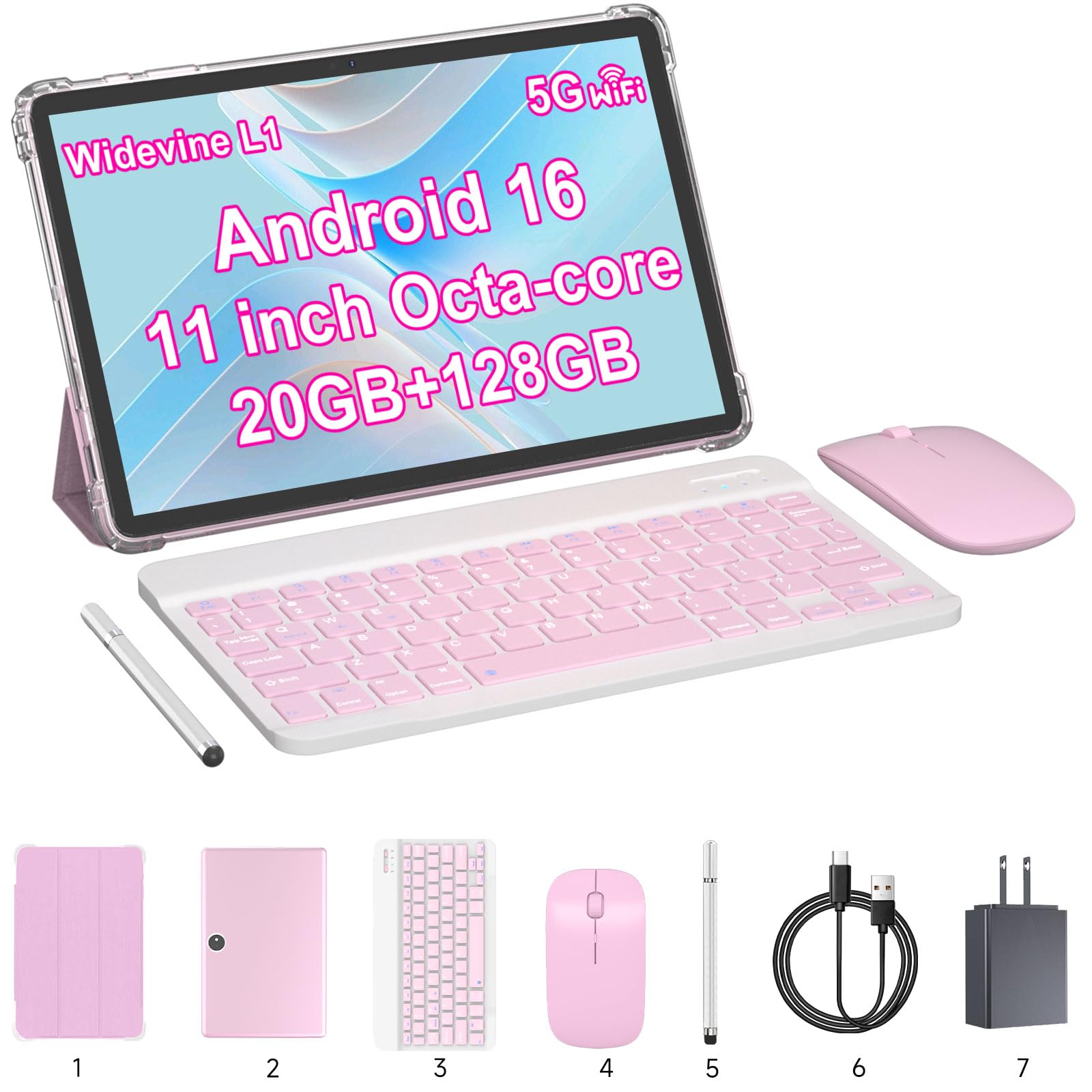 11" 2-in-1 Tablet, 20GB RAM, 128GB ROM, Android 16 Tablet with Case, Keyboard, Mouse and Stylus, Support 2TB Expandable Storage, 13MP Camera, Octa-cor