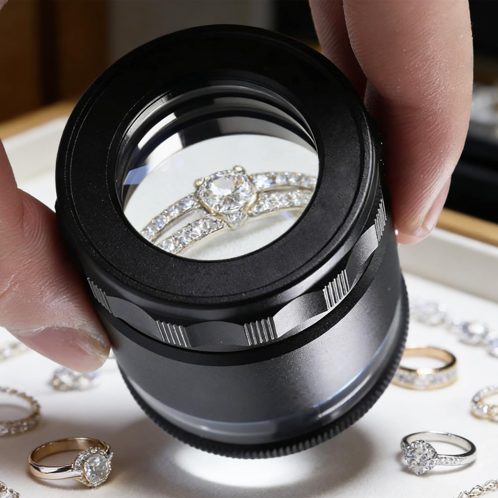 Lupa de Joyero, Lupa de Aumento portátil 10x con 8 Luces LED y Escala de Vidrio de 3 Recargable Campo de Visión de 25 mm para Joyería, Gemas, Monedas, Herramienta de Hobby