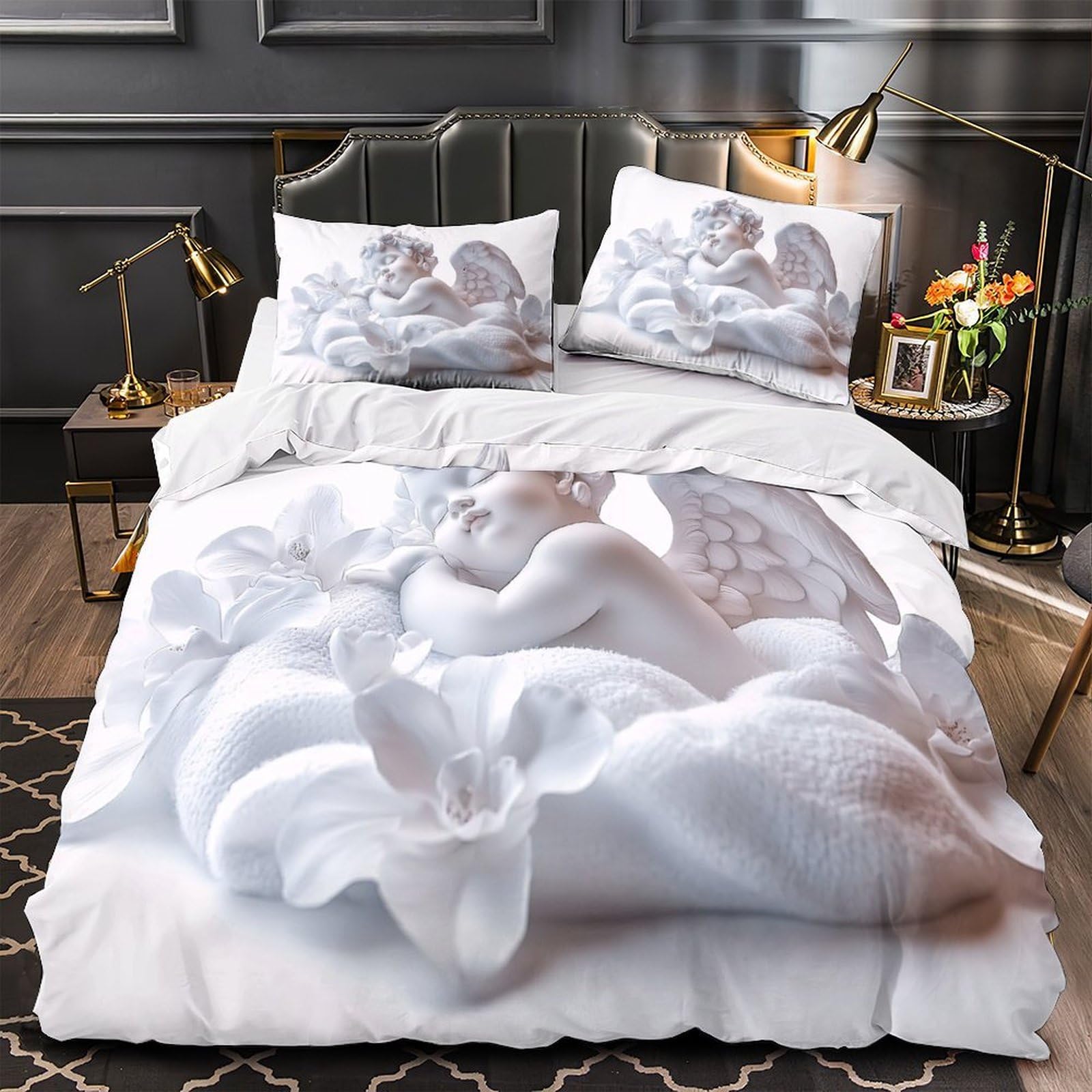 Housse de couette ange 3D de qualité supérieure en microfibre douce blanche 260x220cm