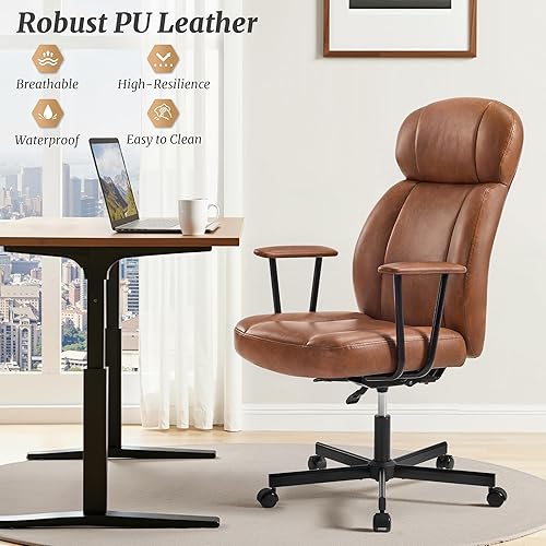 Miniatura 8 de Silla de escritorio de oficina con respaldo alto, silla de cuero ergonómica transpirable con cojín de asiento de 5 capas con soporte lumbar