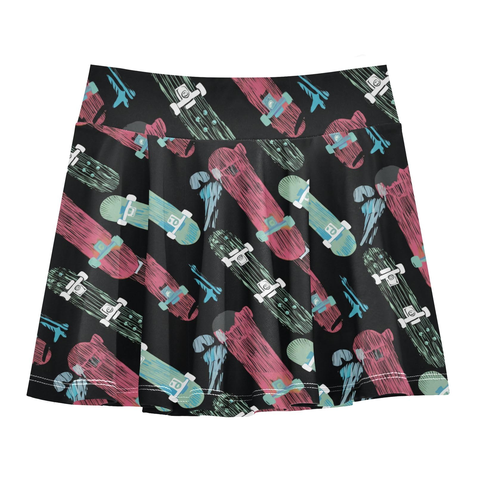 CHIFIGNO Little Girls Flowy Tennis Skirt with Shorts Athletic Skirts Skort for Active Golf Cool Skateboard Black Size 9-10