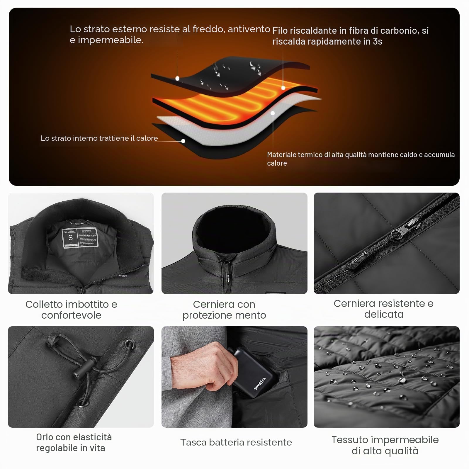Gilet Riscaldato Uomo con 16000mAh a 7,4V Batteria Inclusa da, Gilet Riscaldato Uomo 9 Zone di Riscaldamento, per Campeggio per sci moto